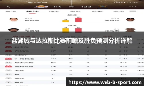 盐湖城与达拉斯比赛前瞻及胜负预测分析详解